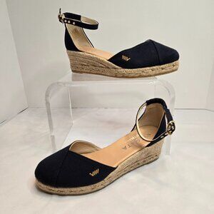 Navy Wedge Espadrilles with Ankle Strap